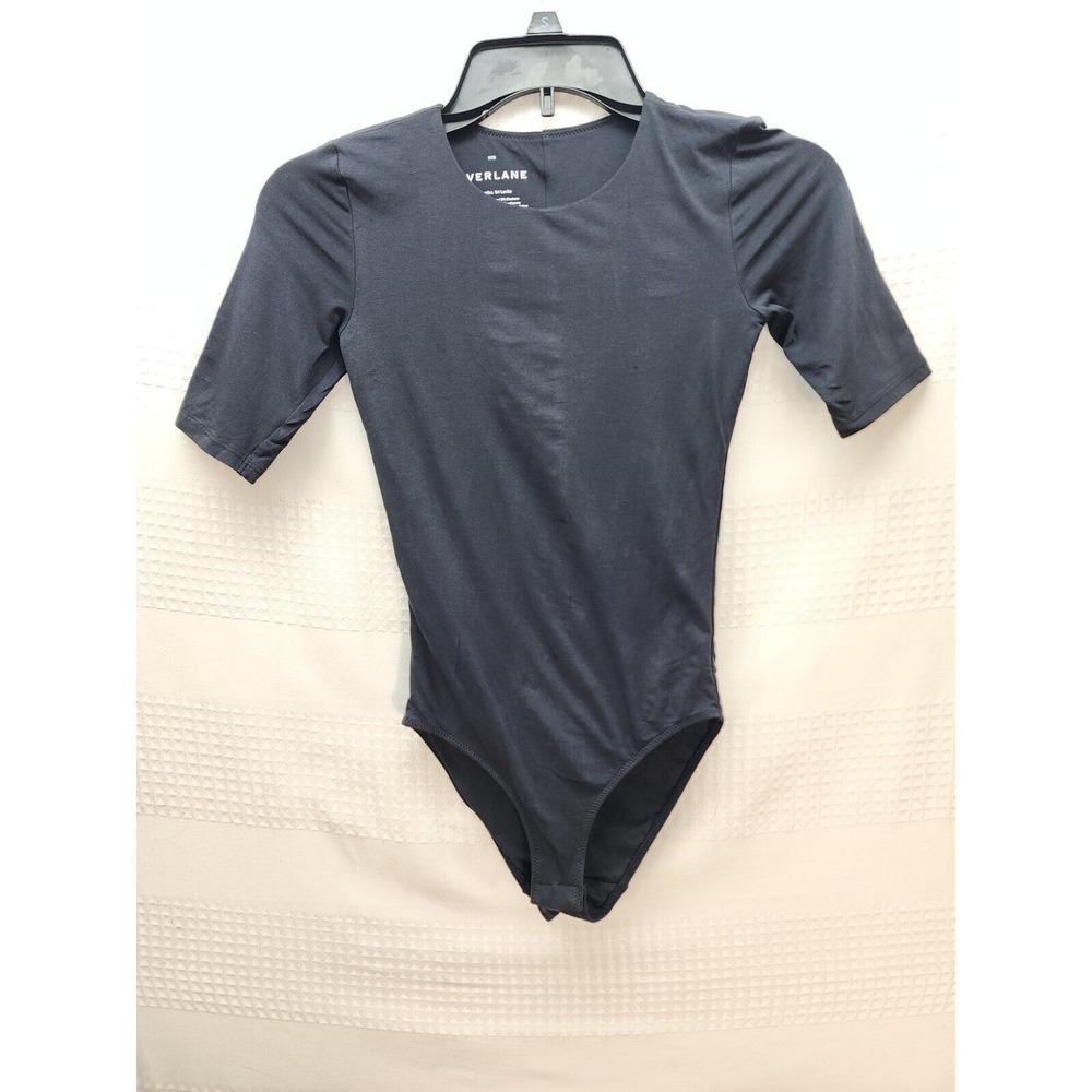 Everlane Bodysuit Women Size XXS Black Short Sleeve Crew Neck Supima Cotton 5101